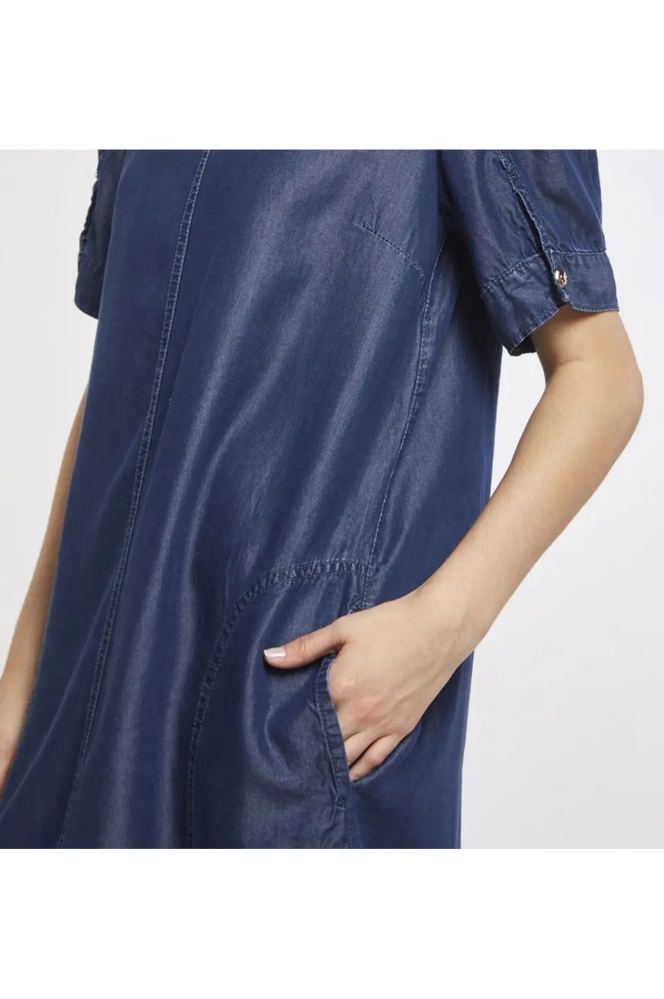 Discount CafèNoir Abito A Maniche Corte In Denim Tencel Blu Medio