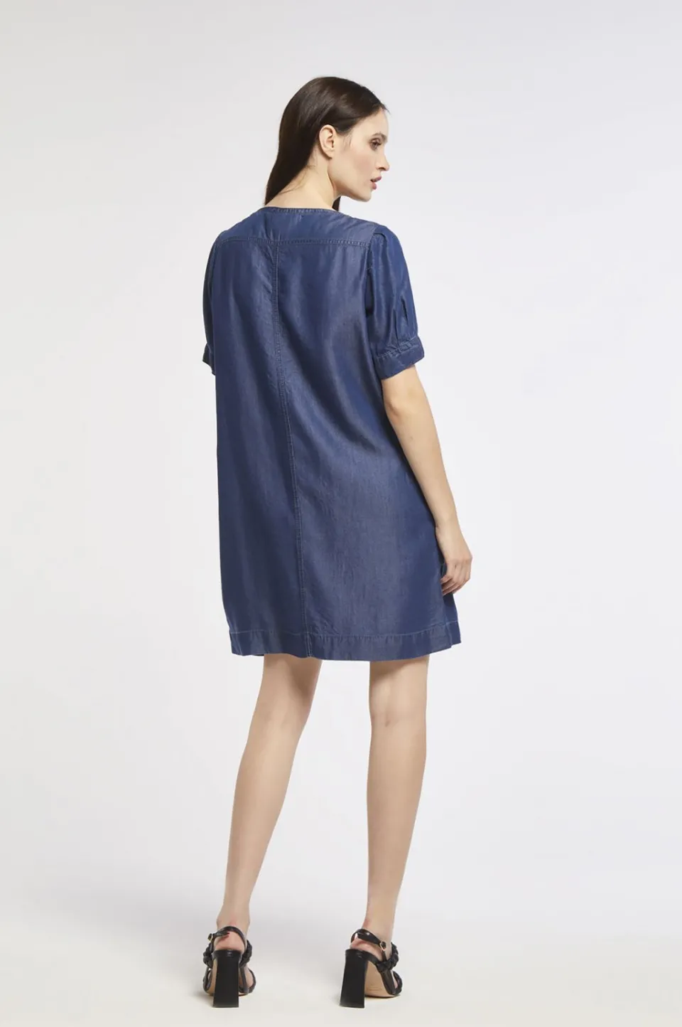 Discount CafèNoir Abito A Maniche Corte In Denim Tencel Blu Medio