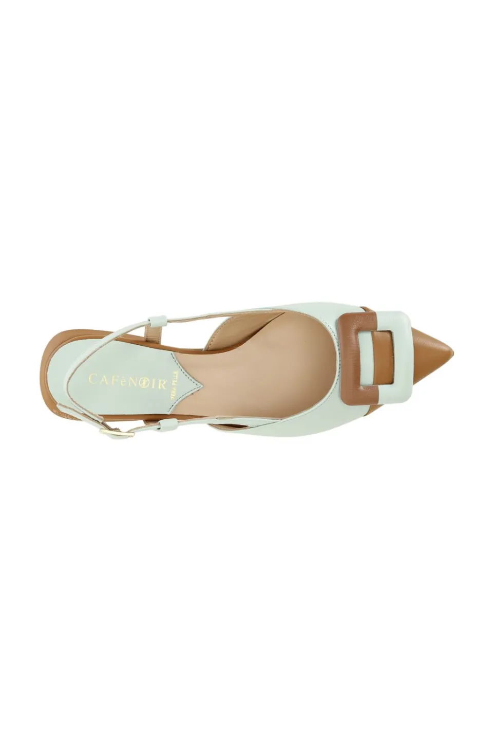 Fashion CafèNoir Ballerine In Pelle Con Accessorio Quadrato Verde/Cuoio