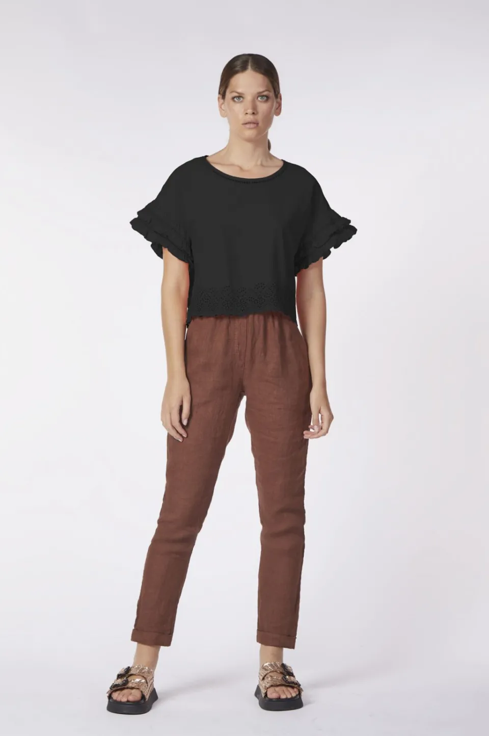 Discount CafèNoir Blusa Ricamata Con Maniche Ampie Nero