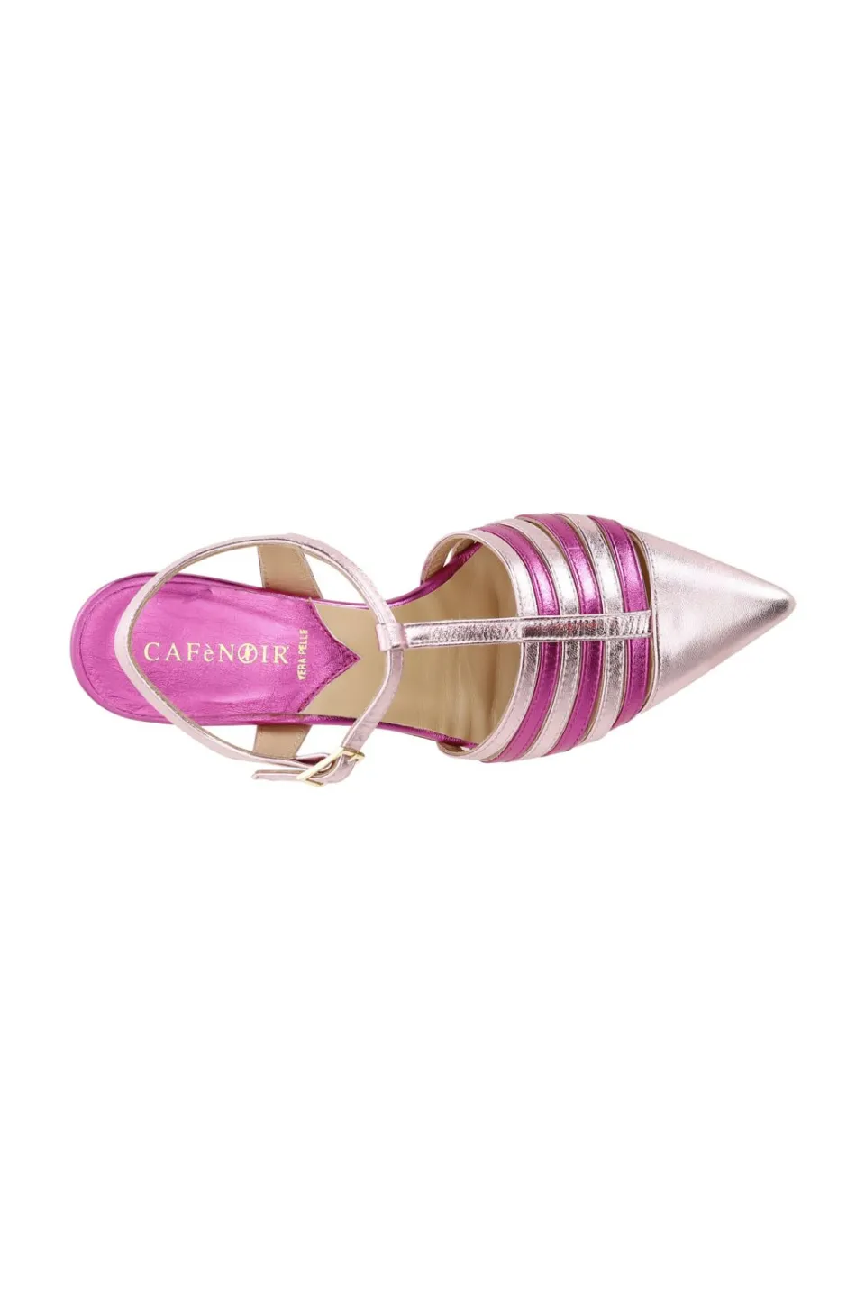 Fashion CafèNoir Dècollète In Similpelle Laminata Con Fasce Laterali E Fibbia Multi Fuxia