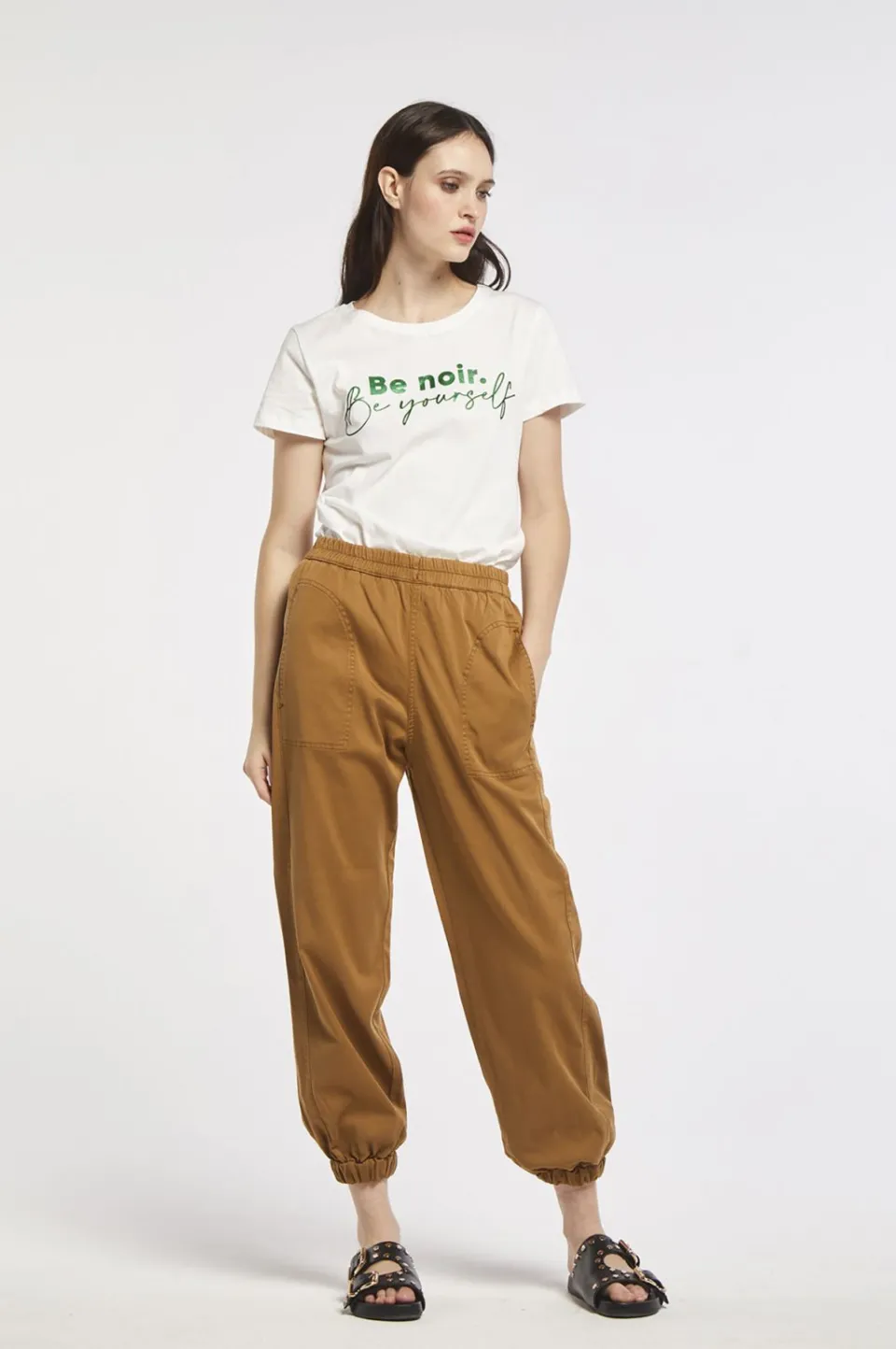 Cheap CafèNoir Jogger In Un Comodo Tessuto Tencel Toffee