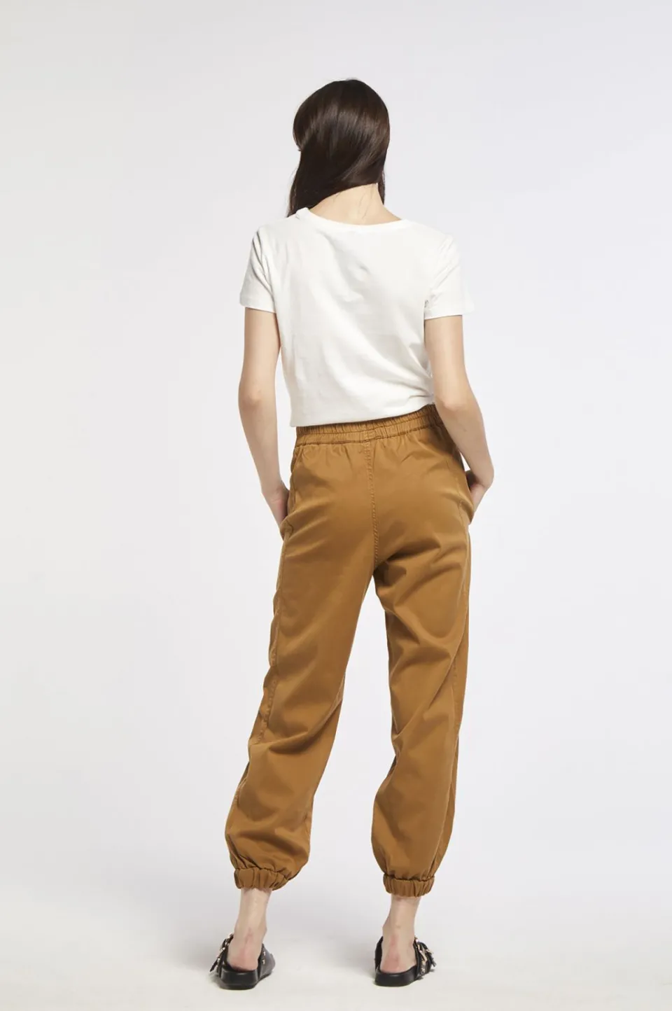 Cheap CafèNoir Jogger In Un Comodo Tessuto Tencel Toffee