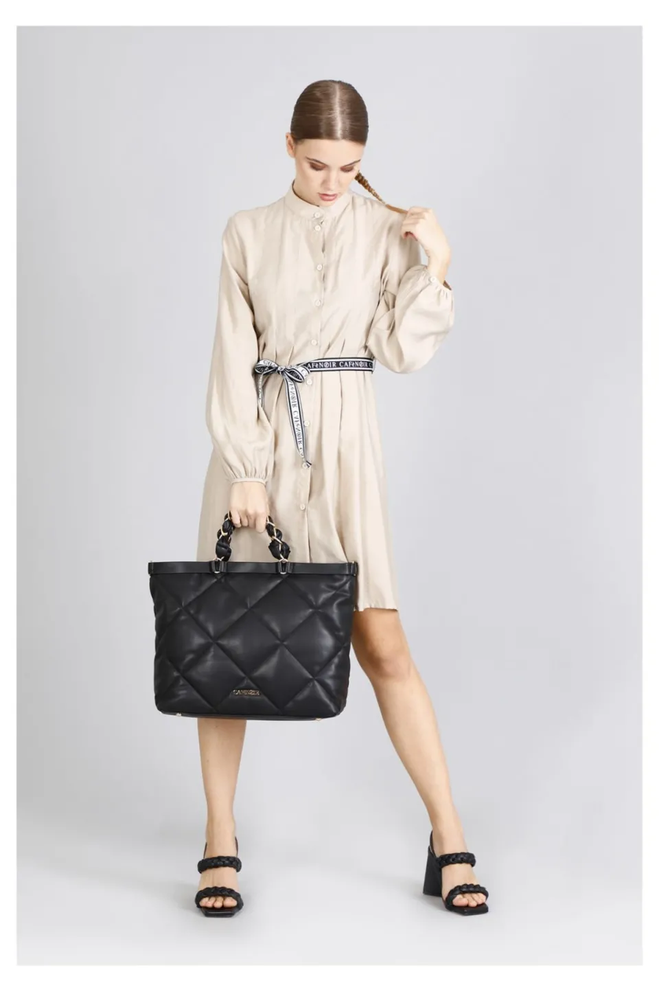 Discount CafèNoir Shopping Bag Morbida Con Trapuntatura Romboidale Nero