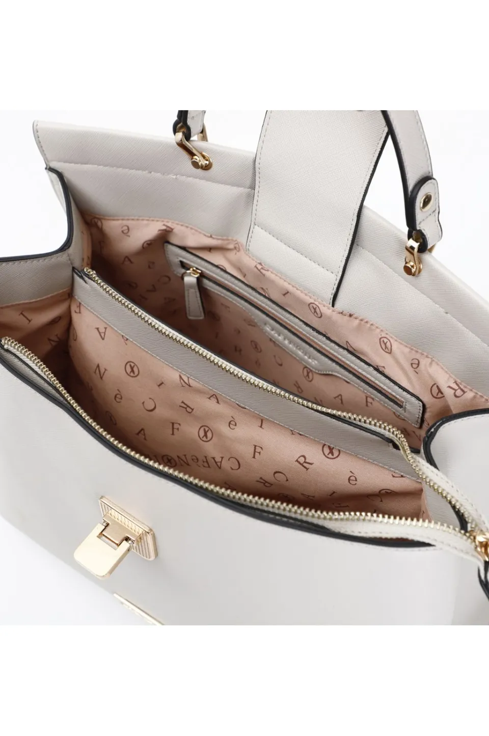 Shop CafèNoir Shopping Bag Rigida Effetto Saffiano Gesso