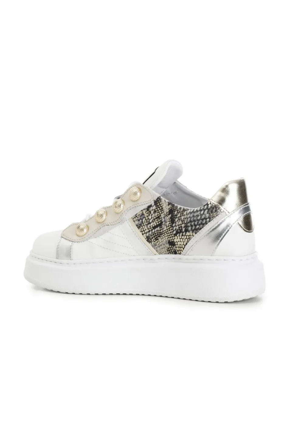 Clearance CafèNoir Sneakers In Pelle Stampa Pitone Con Borchie Su Suola A Cassetta Multi Beige