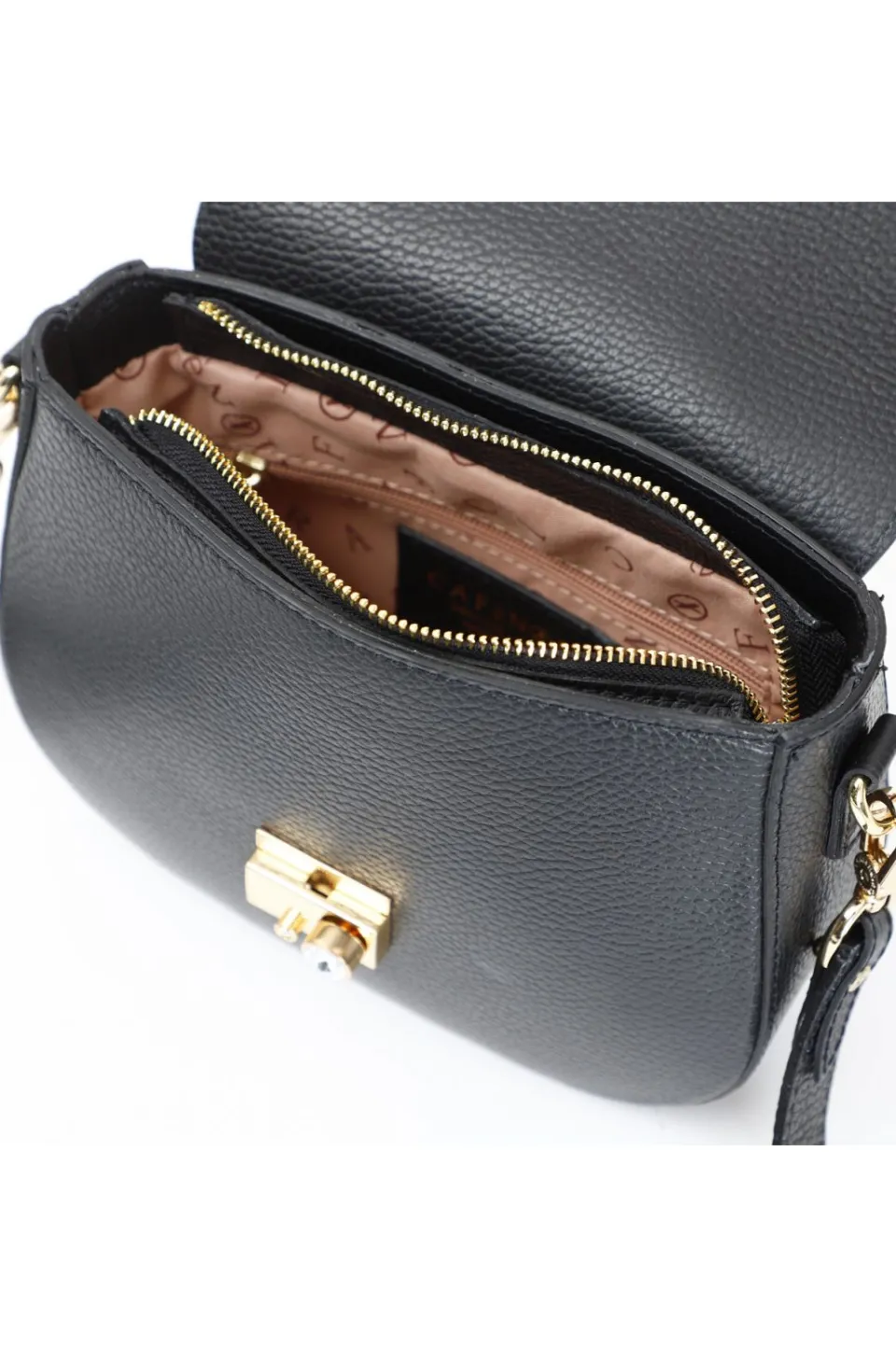 Discount CafèNoir Tracolla Con Pattina In Doppio Materiale: Crosta E Pelle In Tono, Chiusura Con Strass. Nero
