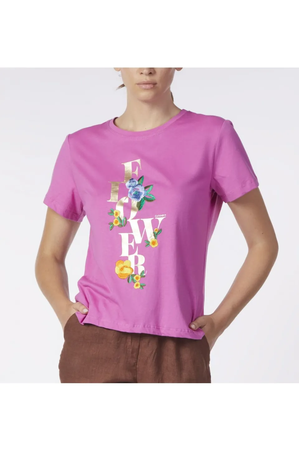 Clearance CafèNoir T-Shirt In Jersey Di Cotone Con Stampa E Ricamo Floreale Ciclamino